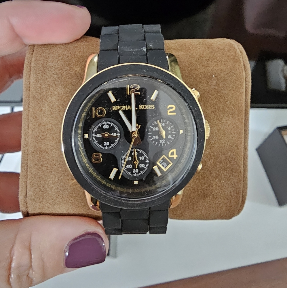 Michael Kors Black and Gold Chronograph Watch